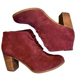 TOMS Lunata Lace Up Block Heel Ankle Bootie oxblood Burgundy - Size 7.5